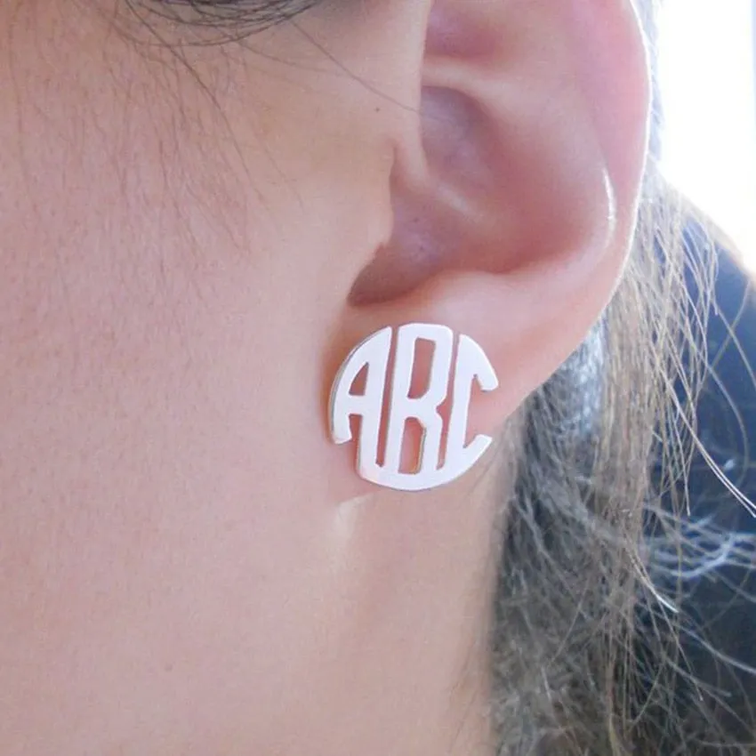 Personalized Round Monogram Stud Earrings