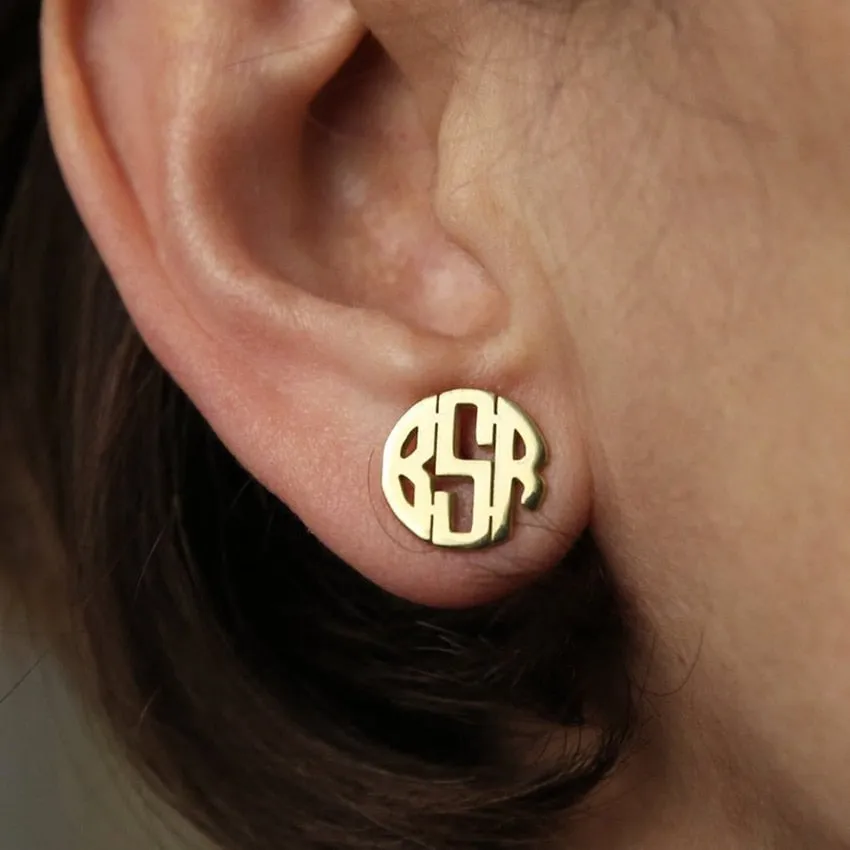 Personalized Round Monogram Stud Earrings