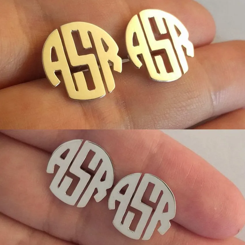Personalized Round Monogram Stud Earrings
