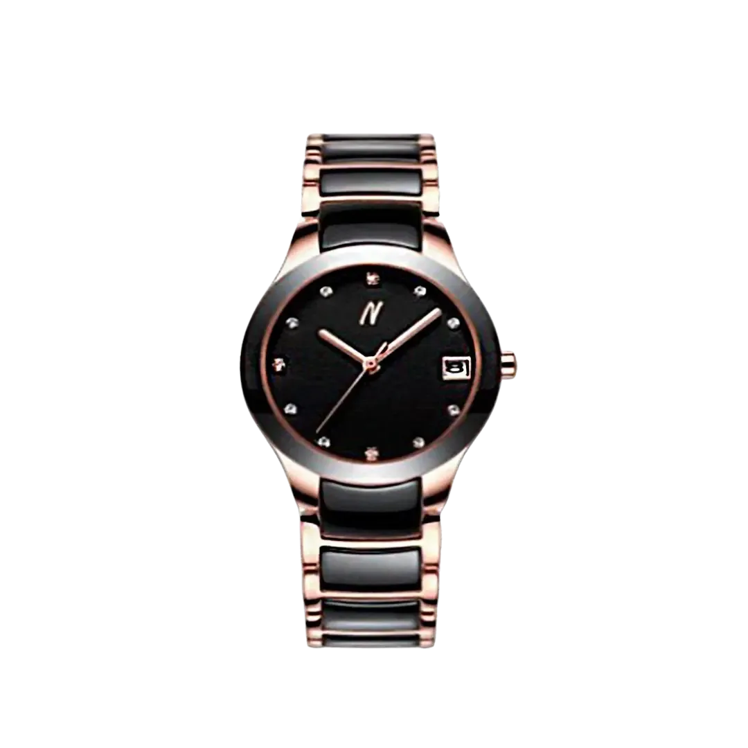 Petite Link Miracle 34MM Womens Ceramic Watch In Black/Rose Gold