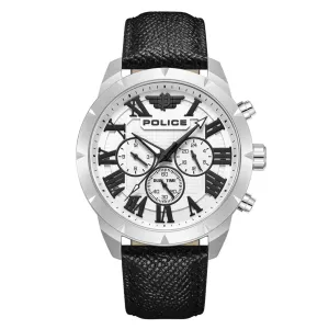 Police Roman Gents White Dial Black Leather Strap Watch