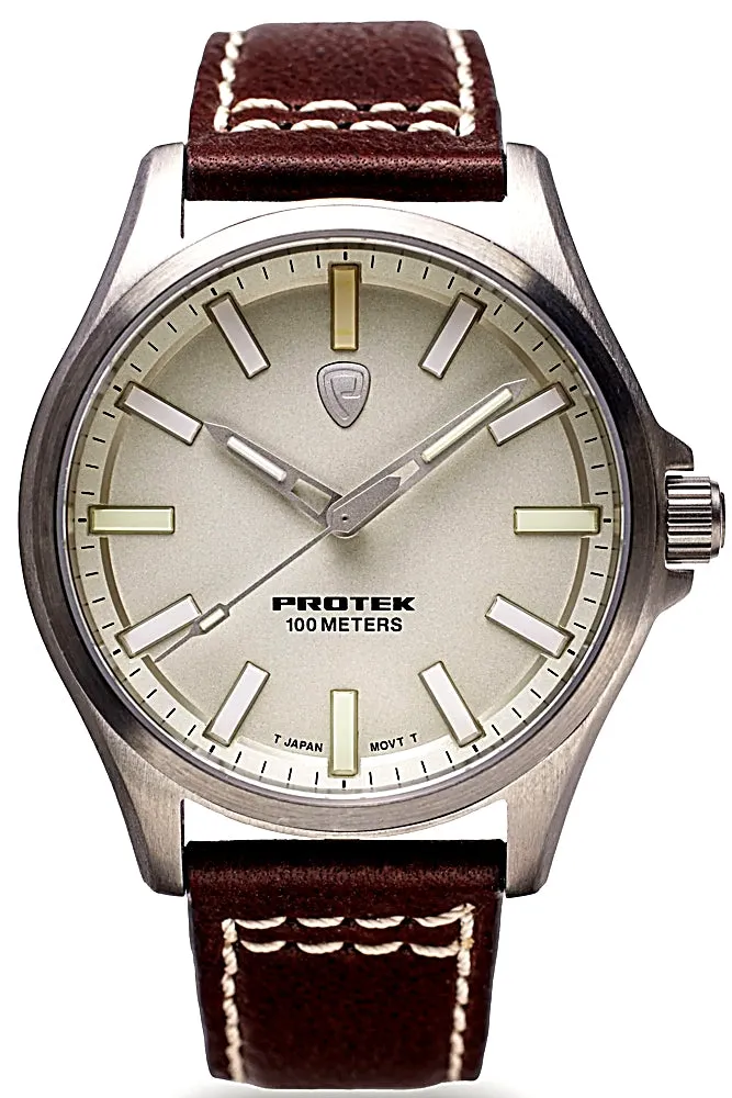 Protek 3000 Series Field Watch, Titanium Case, Cream Dial, Leather Strap, T100 Tritium Illumination, Model 3004
