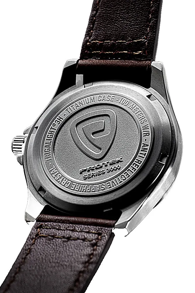 Protek 3000 Series Field Watch, Titanium Case, Cream Dial, Leather Strap, T100 Tritium Illumination, Model 3004