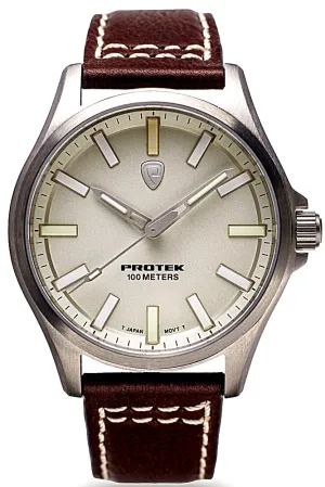 Protek 3000 Series Field Watch, Titanium Case, Cream Dial, Leather Strap, T100 Tritium Illumination, Model 3004