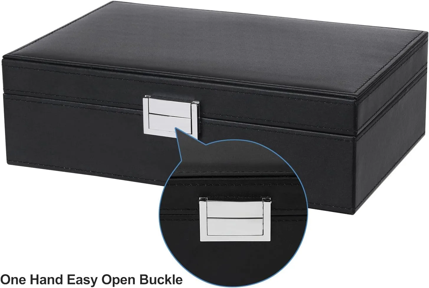PU Leather Jewelry Organizer with Watch Case & Tray, Velvet Lining, Black