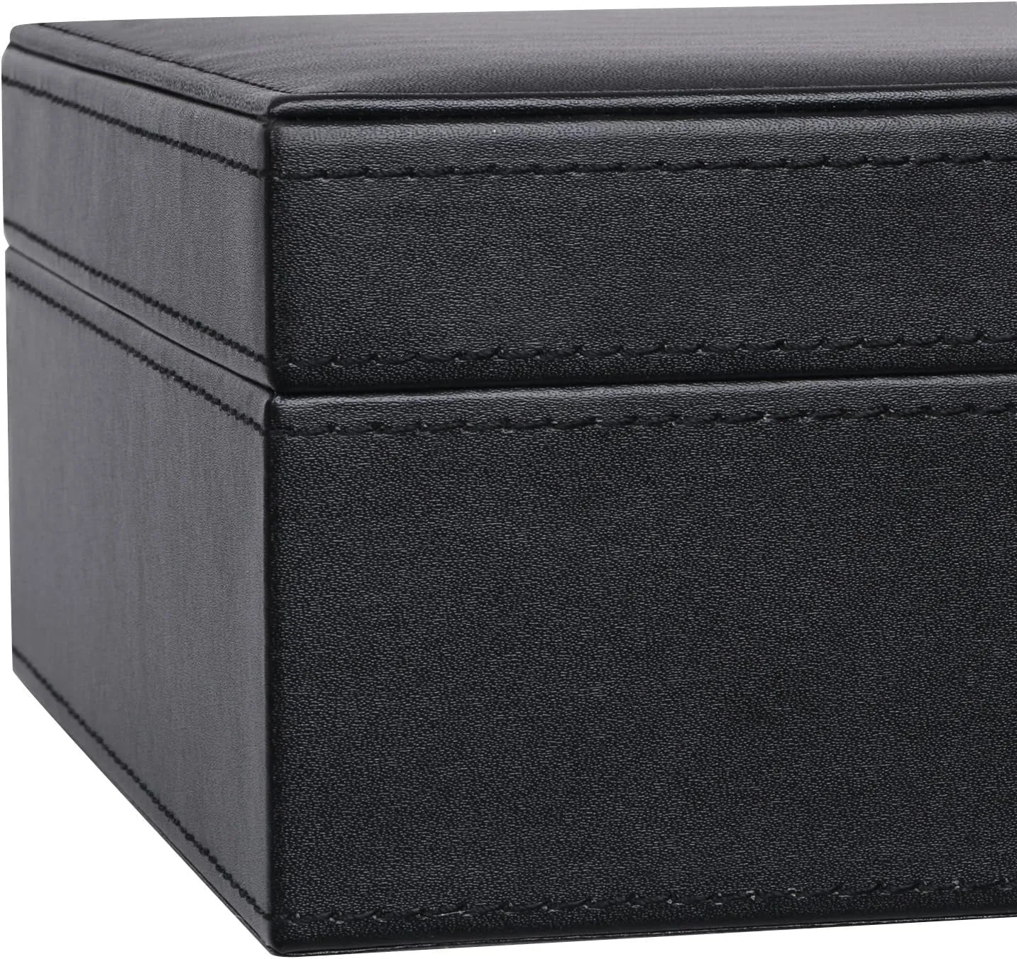 PU Leather Jewelry Organizer with Watch Case & Tray, Velvet Lining, Black