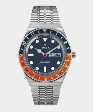 Q Timex Reissue Navy Dial with Navy/Orange Bezel Bracelet Watch