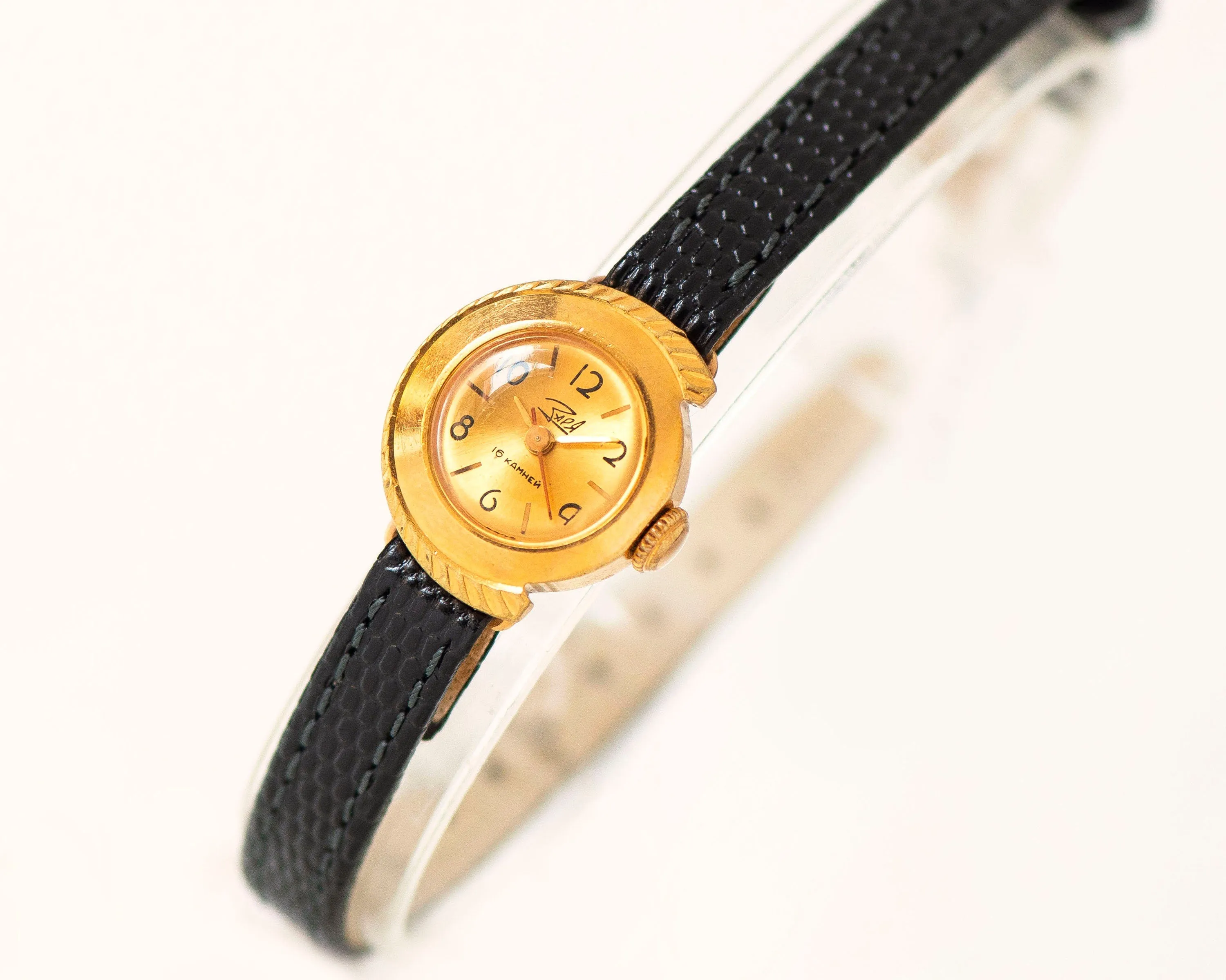 Rare case women watch gold plated Dawn vintage, Arabic numerals dial small wristwatch for lady gift, dainty watch , new premium leather band