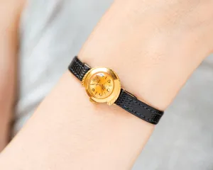 Rare case women watch gold plated Dawn vintage, Arabic numerals dial small wristwatch for lady gift, dainty watch , new premium leather band