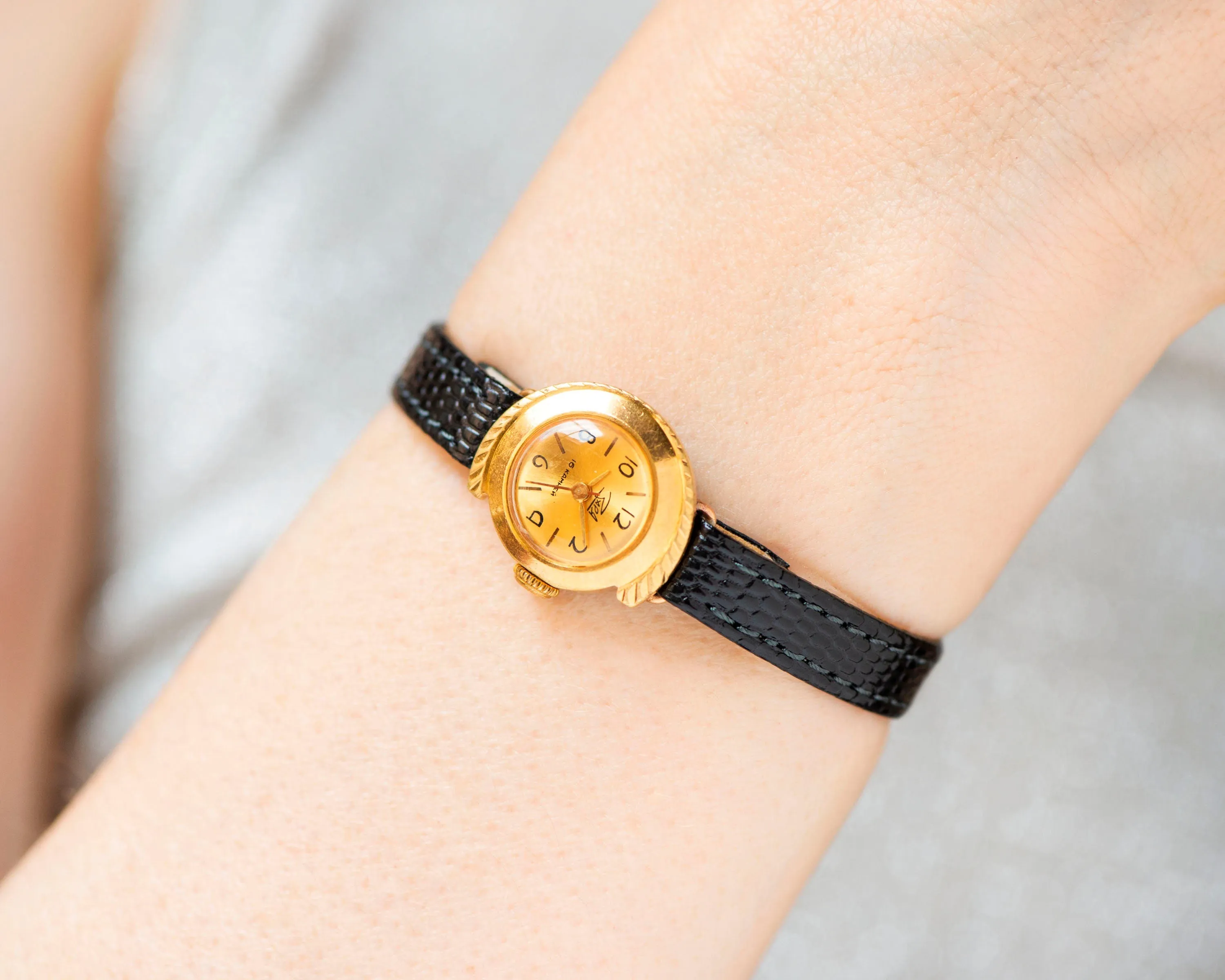 Rare case women watch gold plated Dawn vintage, Arabic numerals dial small wristwatch for lady gift, dainty watch , new premium leather band