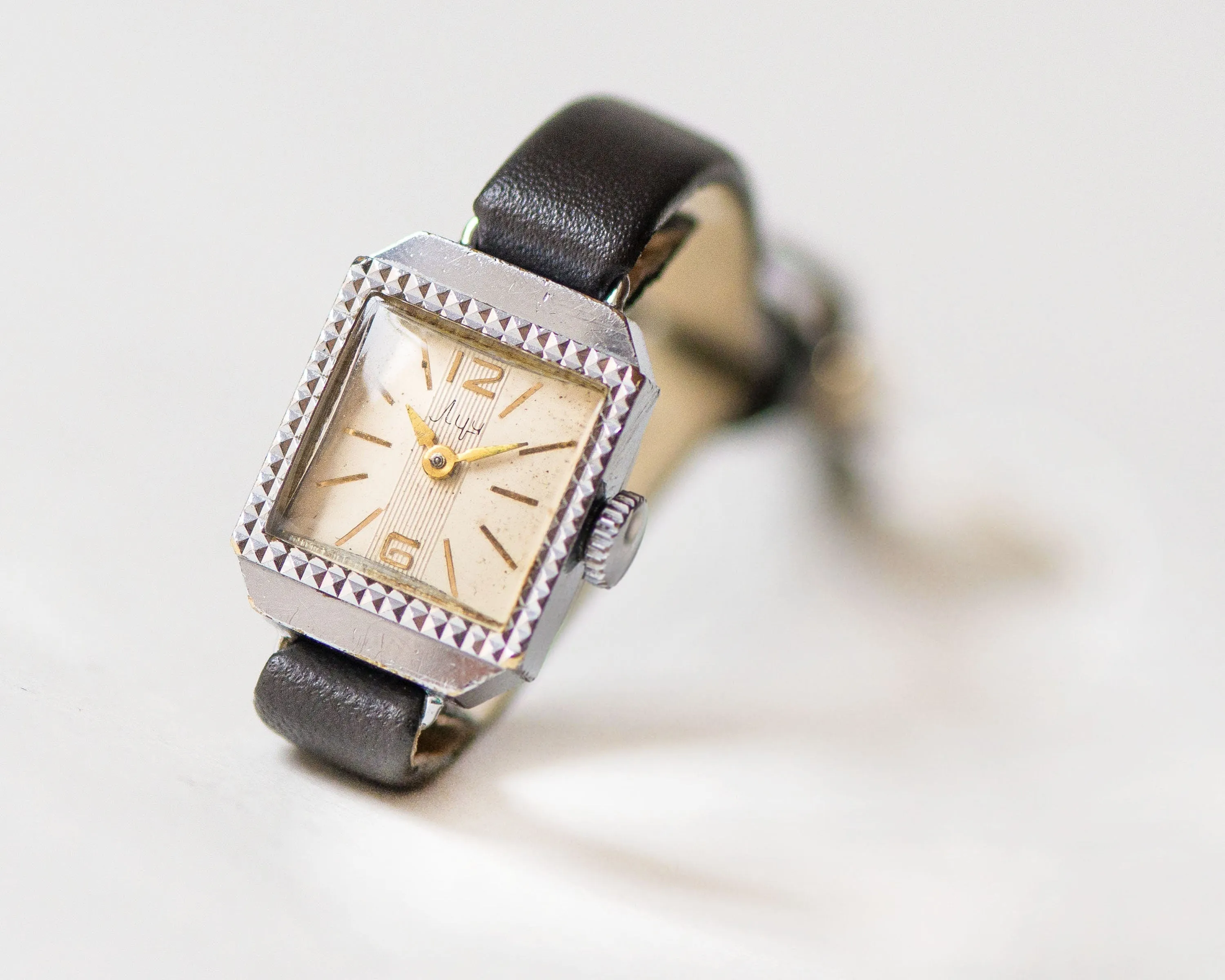 Rectangular watch for women silver shade art deco style, vintage lady's watch Ray, Arabic numerals dial watch gift new premium leather strap