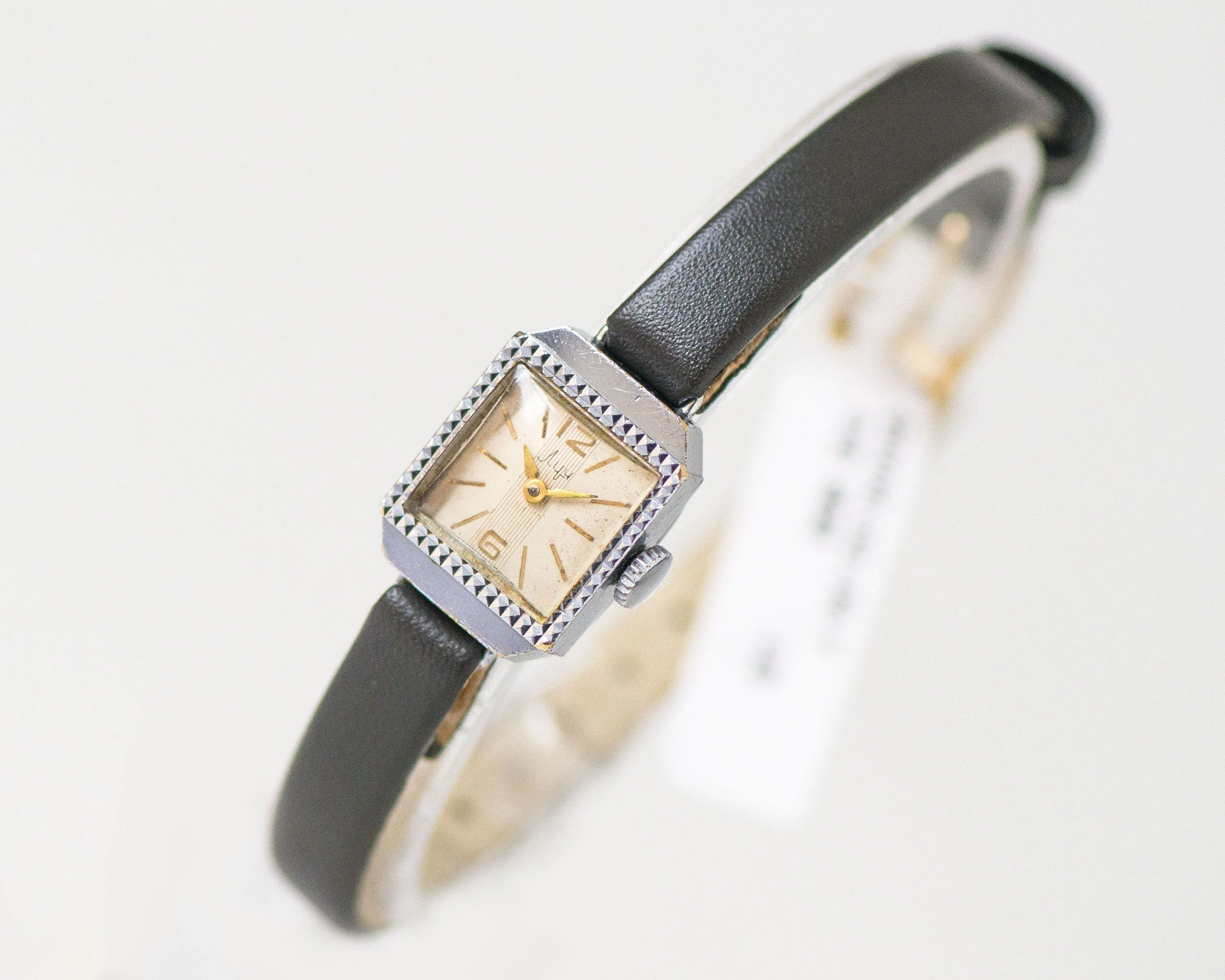 Rectangular watch for women silver shade art deco style, vintage lady's watch Ray, Arabic numerals dial watch gift new premium leather strap