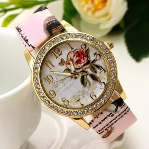 Retro Flower Belt Watch Women Dial Quartz Anniversary Jewelry