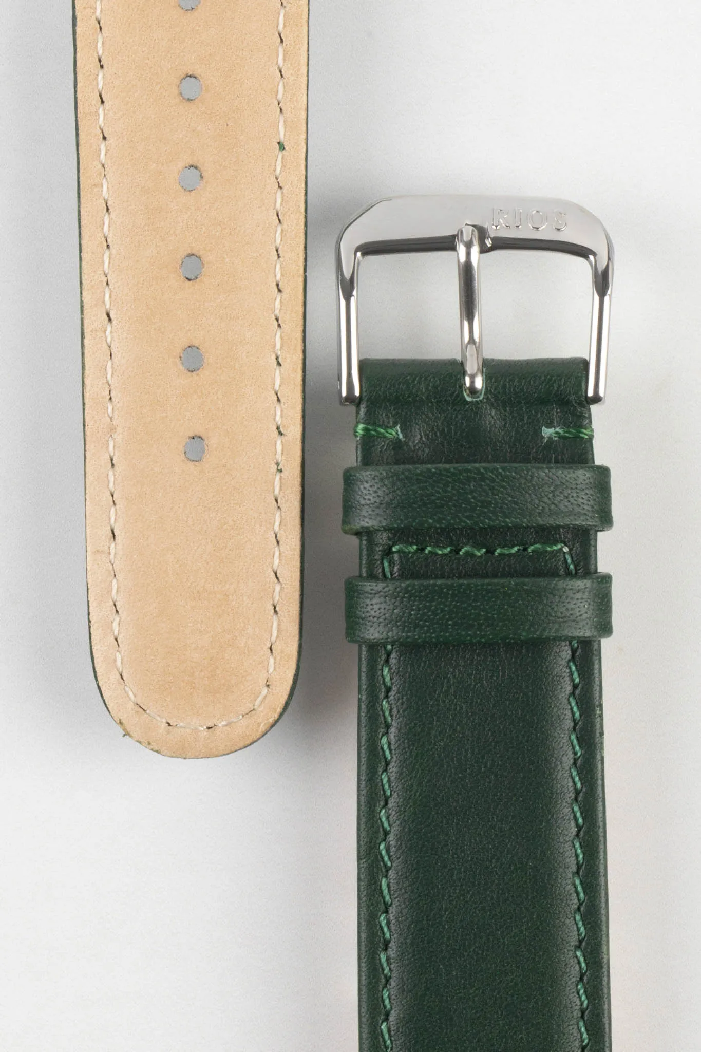 RIOS1931 ARIZONA Genuine Saddle Leather Hook-On Watch Strap in FOREST GREEN