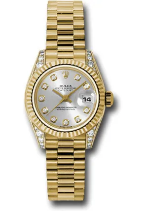 Rolex 18k ladies president, silver diamond dial, fluted bezel, and diamond luggs, model # 179238 sdp
