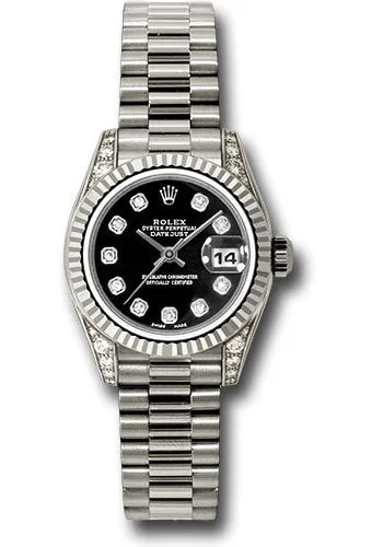Rolex 18k president, black diamond dial, fluted bezel, diamond luggs, model # 179239 bkdp