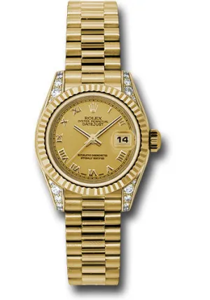 Rolex 18k yellow gold ladies presidential, champagne roman dial, & fluted bezel model #179238 chrp