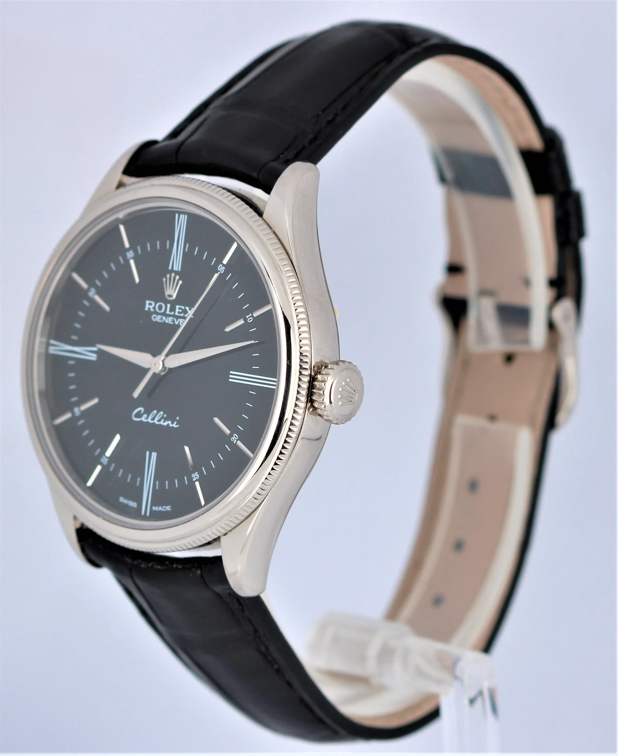 Rolex Cellini 18k White Gold Black Dial Roman Numeral 50509