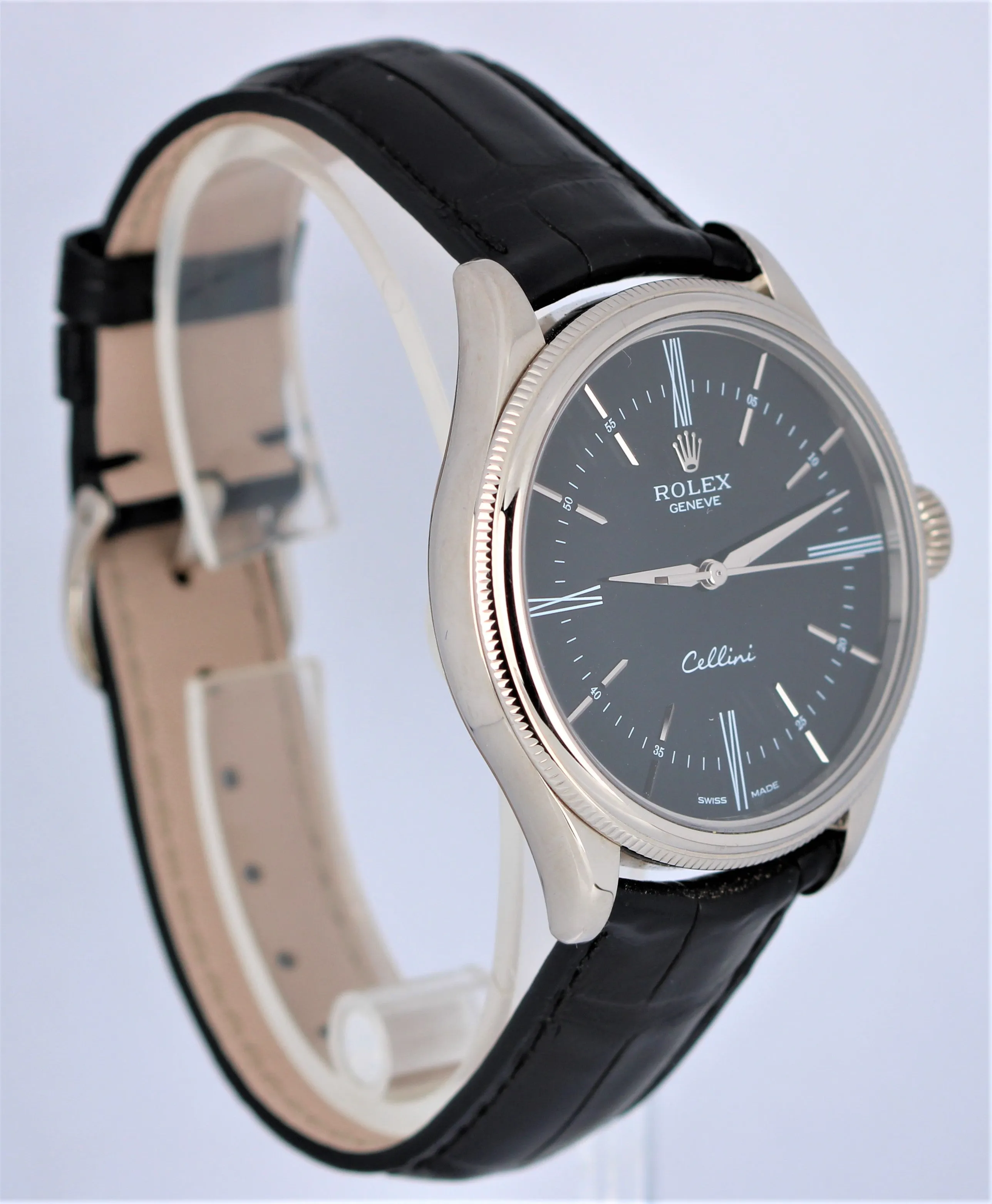 Rolex Cellini 18k White Gold Black Dial Roman Numeral 50509