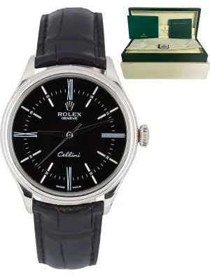 Rolex Cellini 18k White Gold Black Dial Roman Numeral 50509