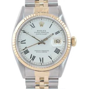 Rolex DateJust 16013 White Buckley 36mm 18K Two Tone Gold Jubilee Band Watch