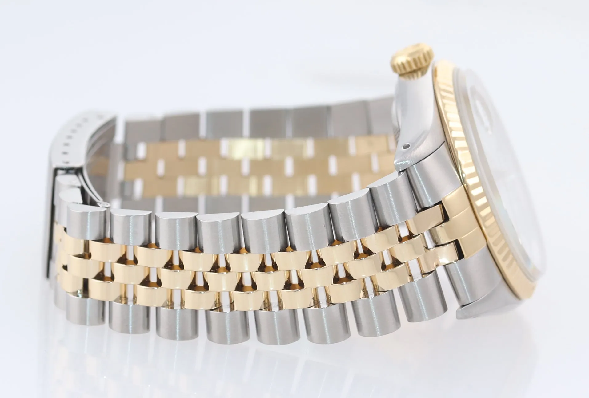 Rolex DateJust 16013 White Buckley 36mm 18K Two Tone Gold Jubilee Band Watch