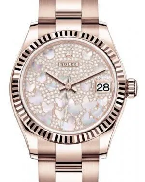 Rolex Datejust 31MM Lady Midsize Rose Gold Diamond Pave Mother of Pearl Butterfly Dial & Fluted Bezel Oyster Bracelet 278275 - NEW