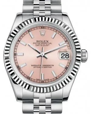 Rolex Datejust 31MM Lady Midsize White Gold/Steel Pink Index Dial & Fluted Bezel Jubilee Bracelet 178274 - NEW