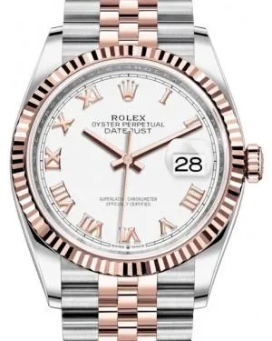 Rolex Datejust 36 Rose Gold/Steel White Roman Dial & Fluted Bezel Jubilee Bracelet 126231