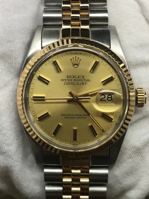 Rolex Datejust 36mm 16013 Champagne Dial Automatic Watch