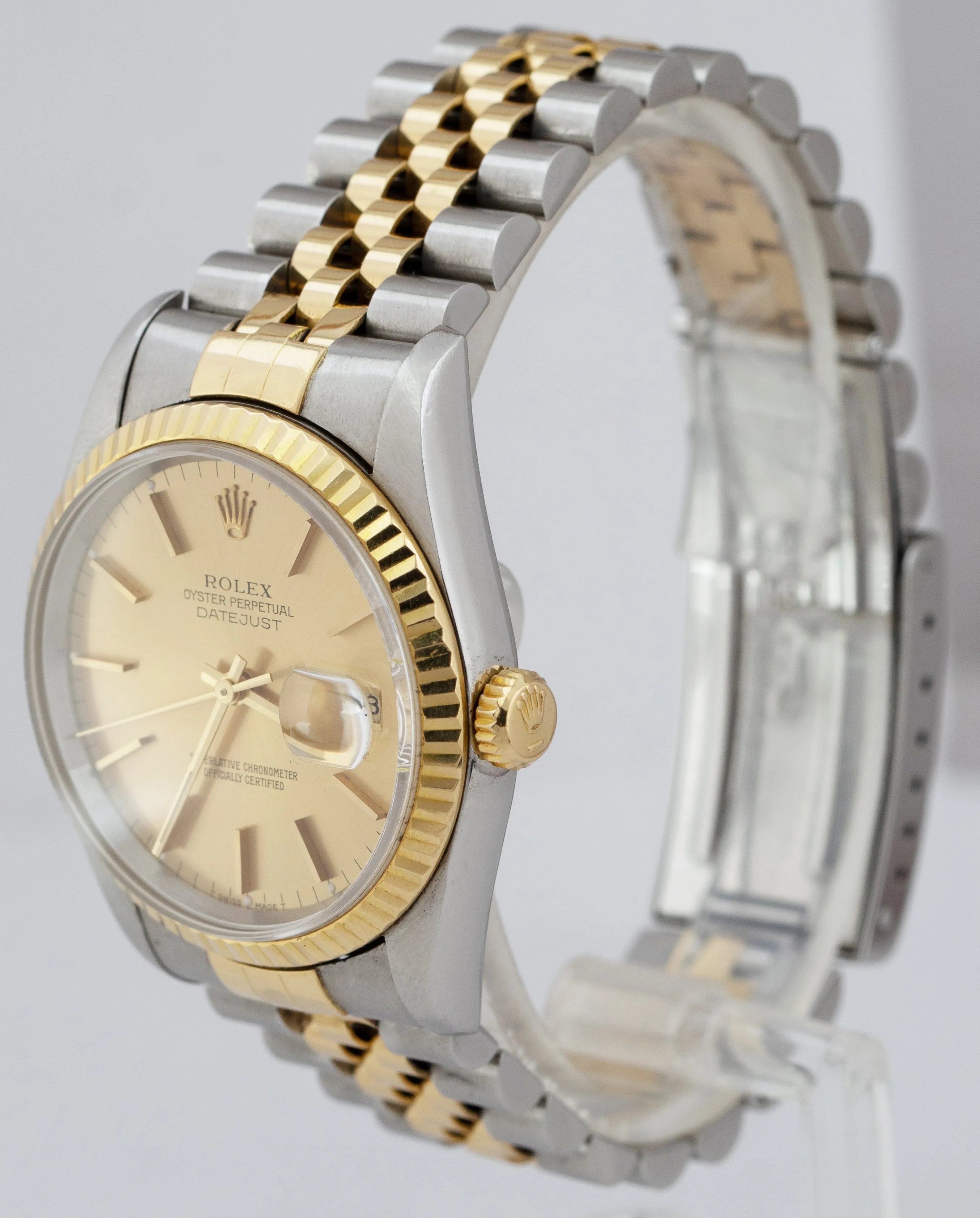 Rolex DateJust 36mm 18K Yellow Gold Steel Champagne NO-HOLES CASE Watch 16233