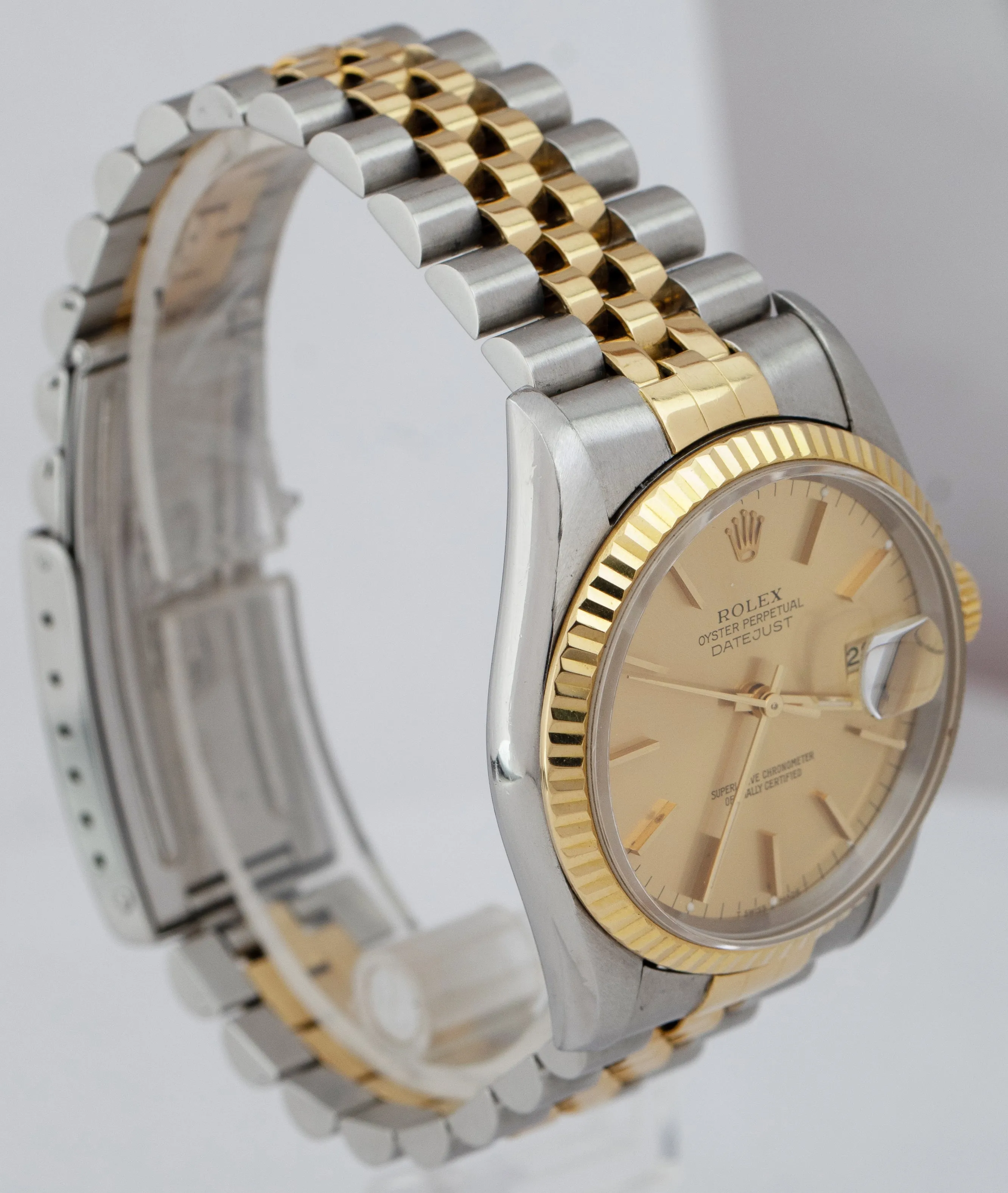 Rolex DateJust 36mm 18K Yellow Gold Steel Champagne NO-HOLES CASE Watch 16233