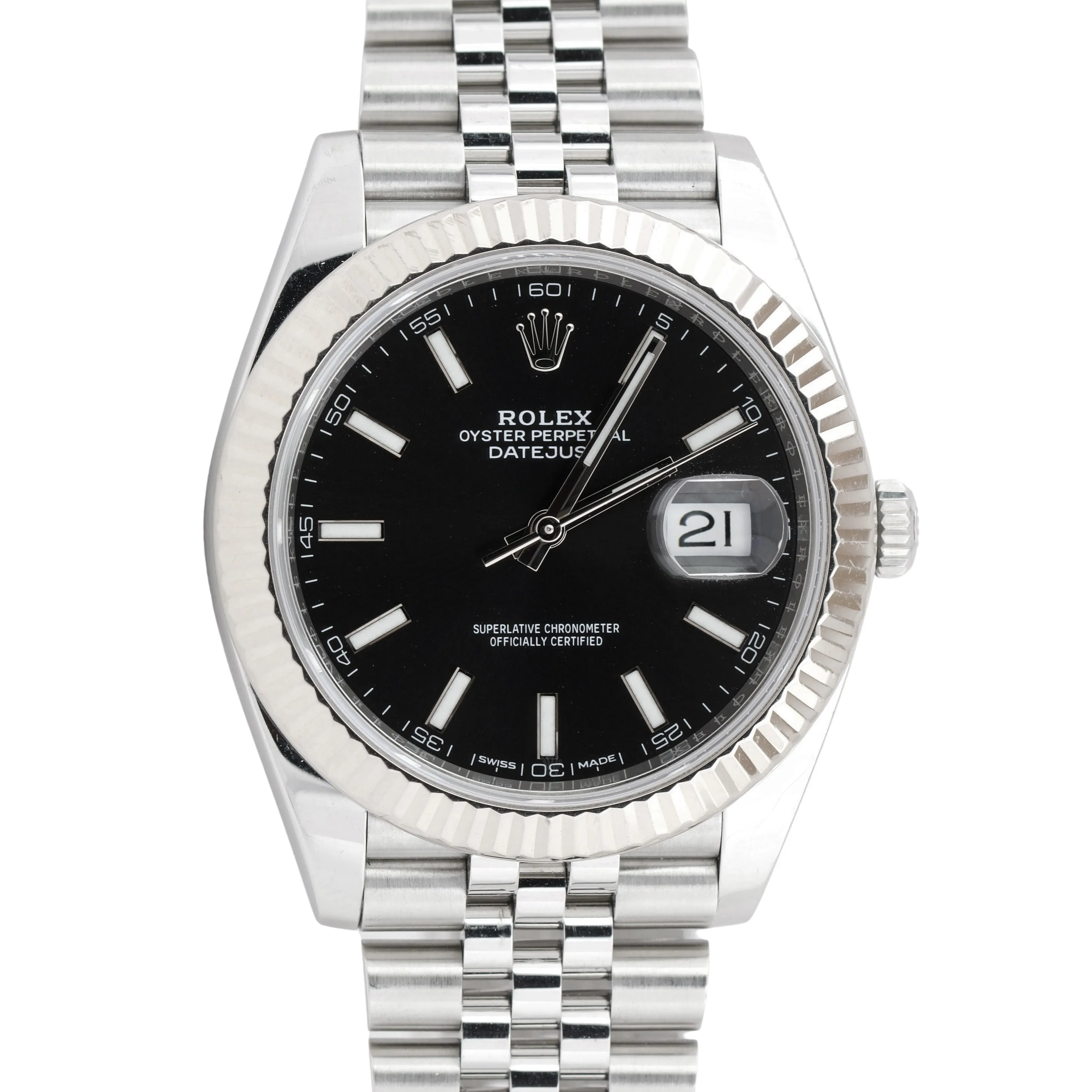 Rolex DateJust BLACK Stainless Steel White Gold Fluted JUBILEE 126334 41mm Watch