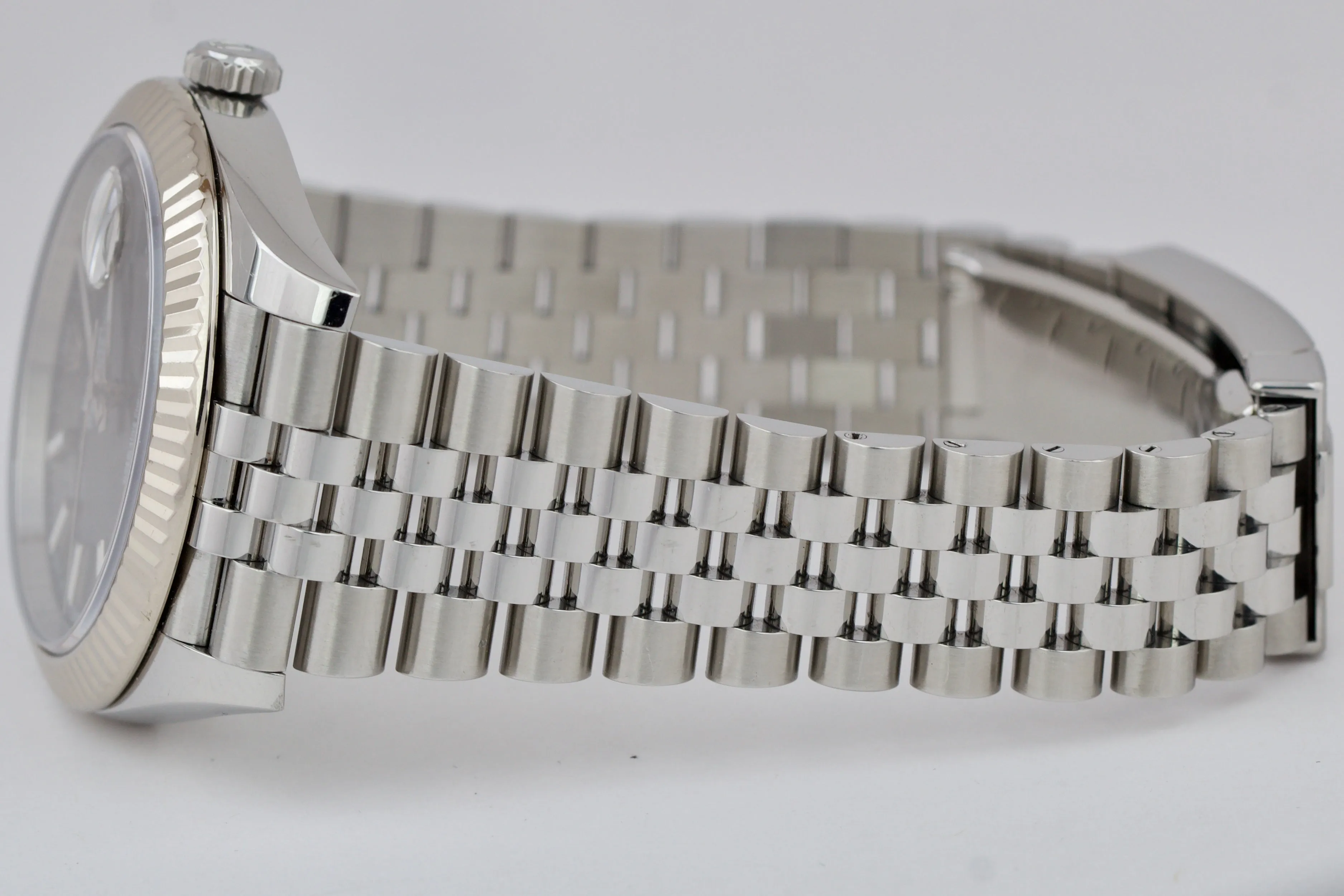 Rolex DateJust BLACK Stainless Steel White Gold Fluted JUBILEE 126334 41mm Watch