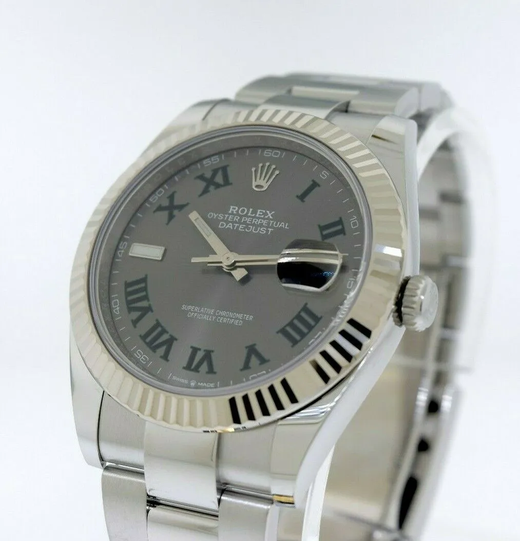 Rolex Datejust II 41mm White Gold & Steel Wimbledon Roman Dial 126334