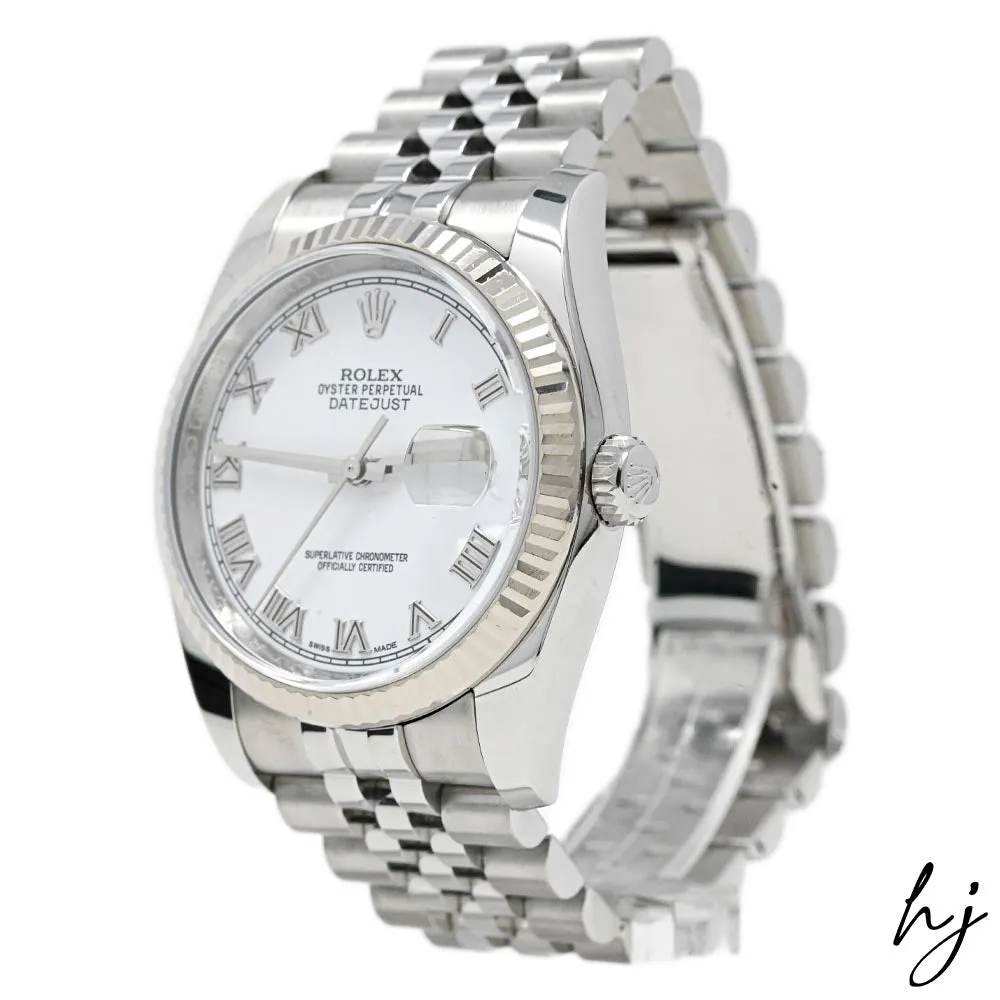 Rolex Datejust Stainless Steel 36mm White Roman Dial Watch Reference #: 116234