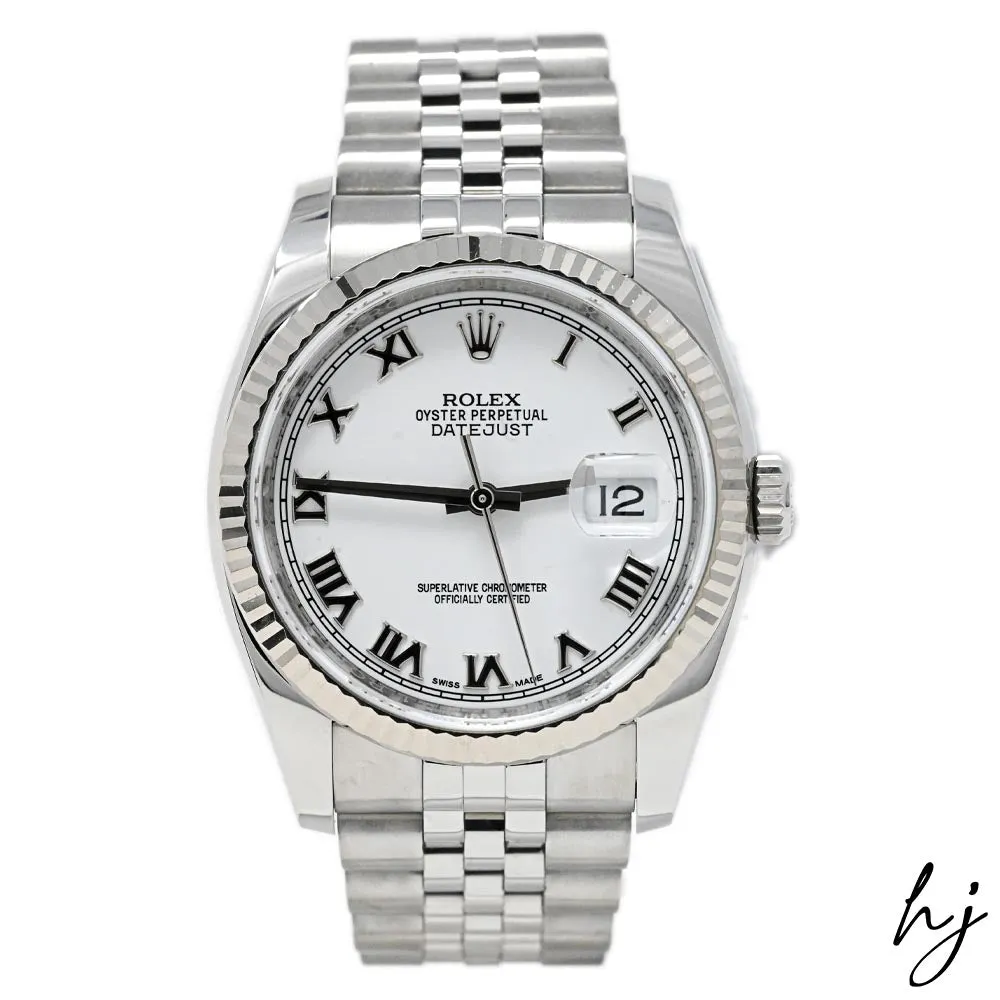 Rolex Datejust Stainless Steel 36mm White Roman Dial Watch Reference #: 116234