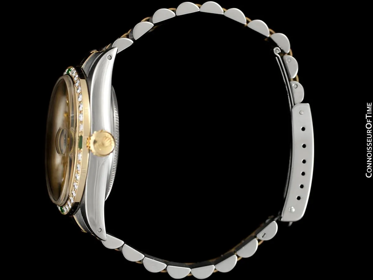 Rolex Datejust Two-Tone Mens Quick-Setting Date Watch - Stainless Steel, 18K Gold, Emeralds & Diamonds