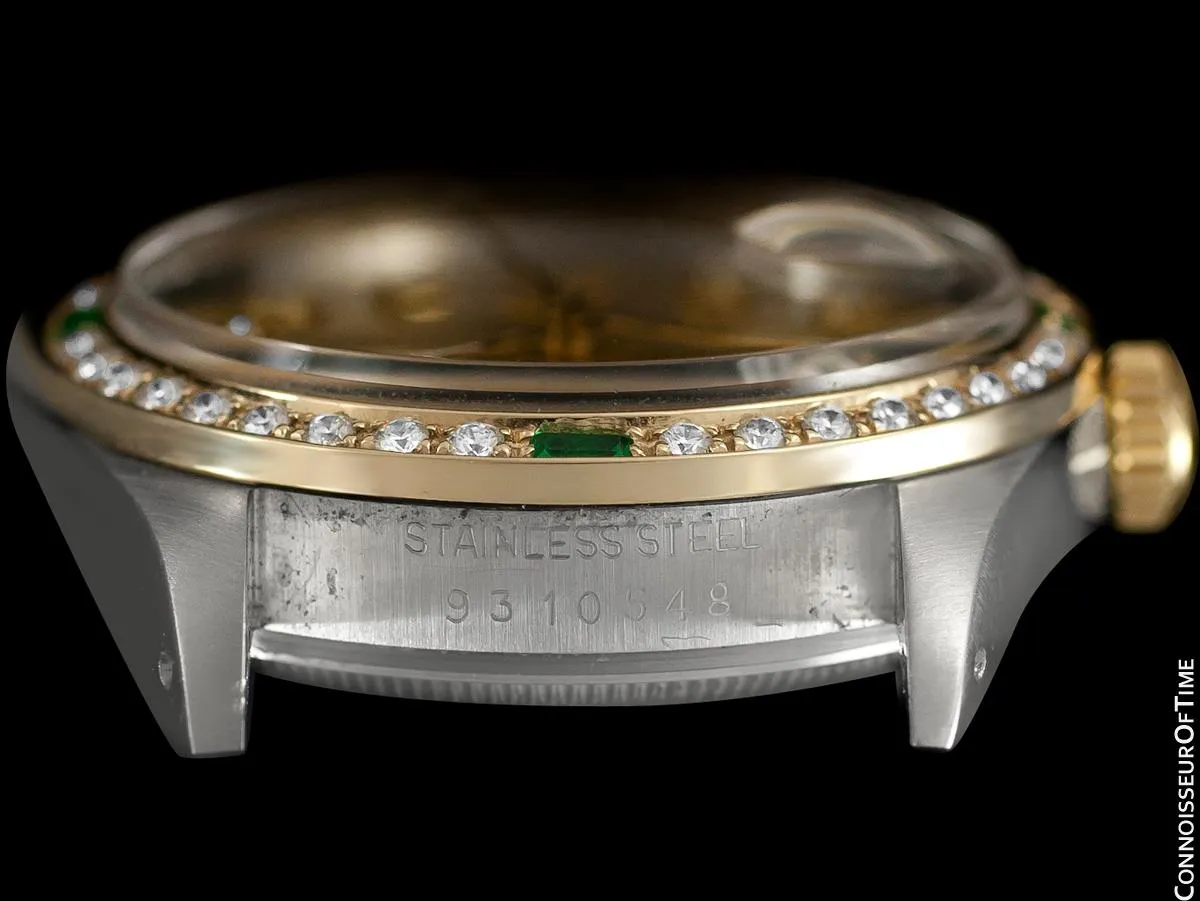 Rolex Datejust Two-Tone Mens Quick-Setting Date Watch - Stainless Steel, 18K Gold, Emeralds & Diamonds