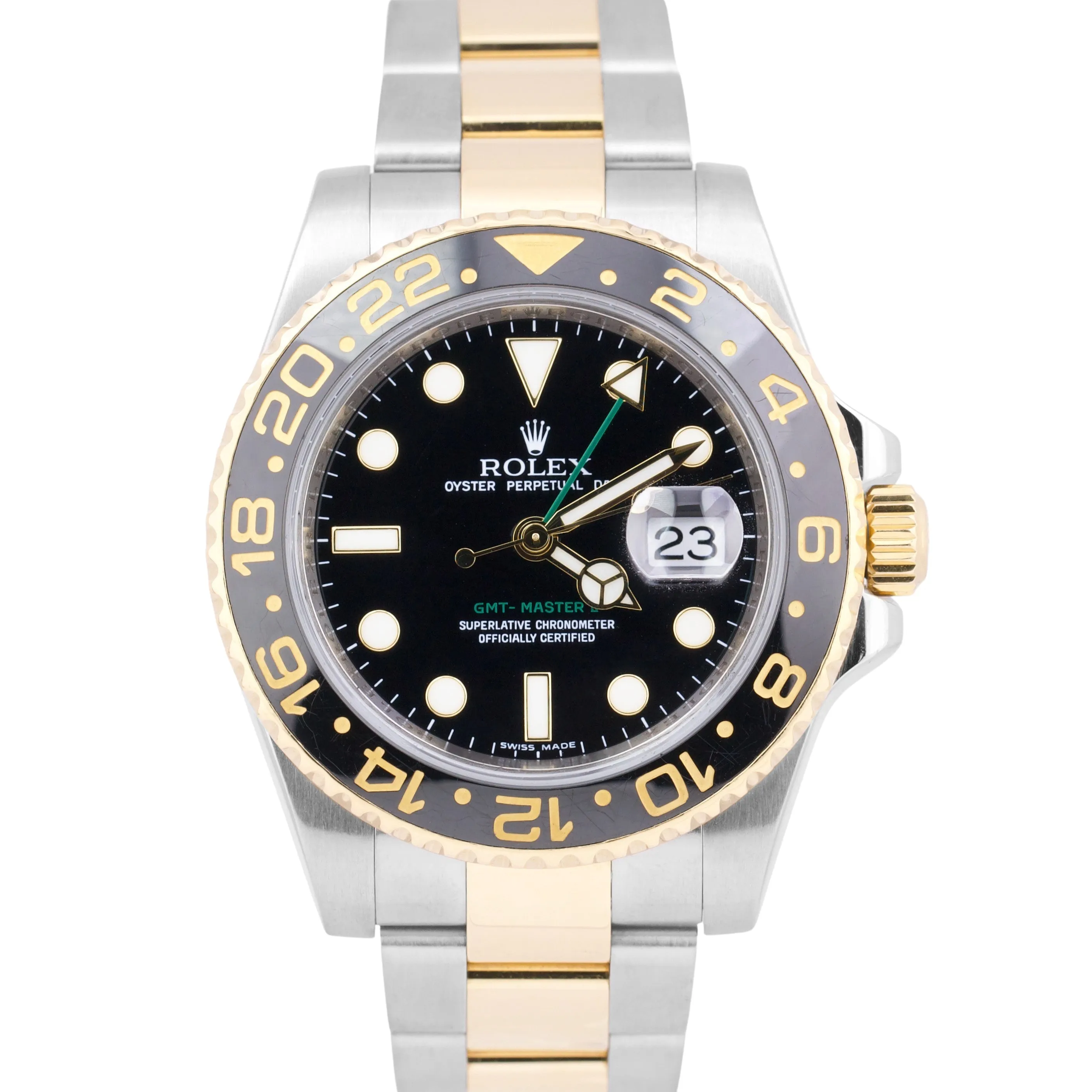 Rolex GMT-Master II 116713 Black Ceramic Two-Tone 18K Yellow Gold Stainless 40mm