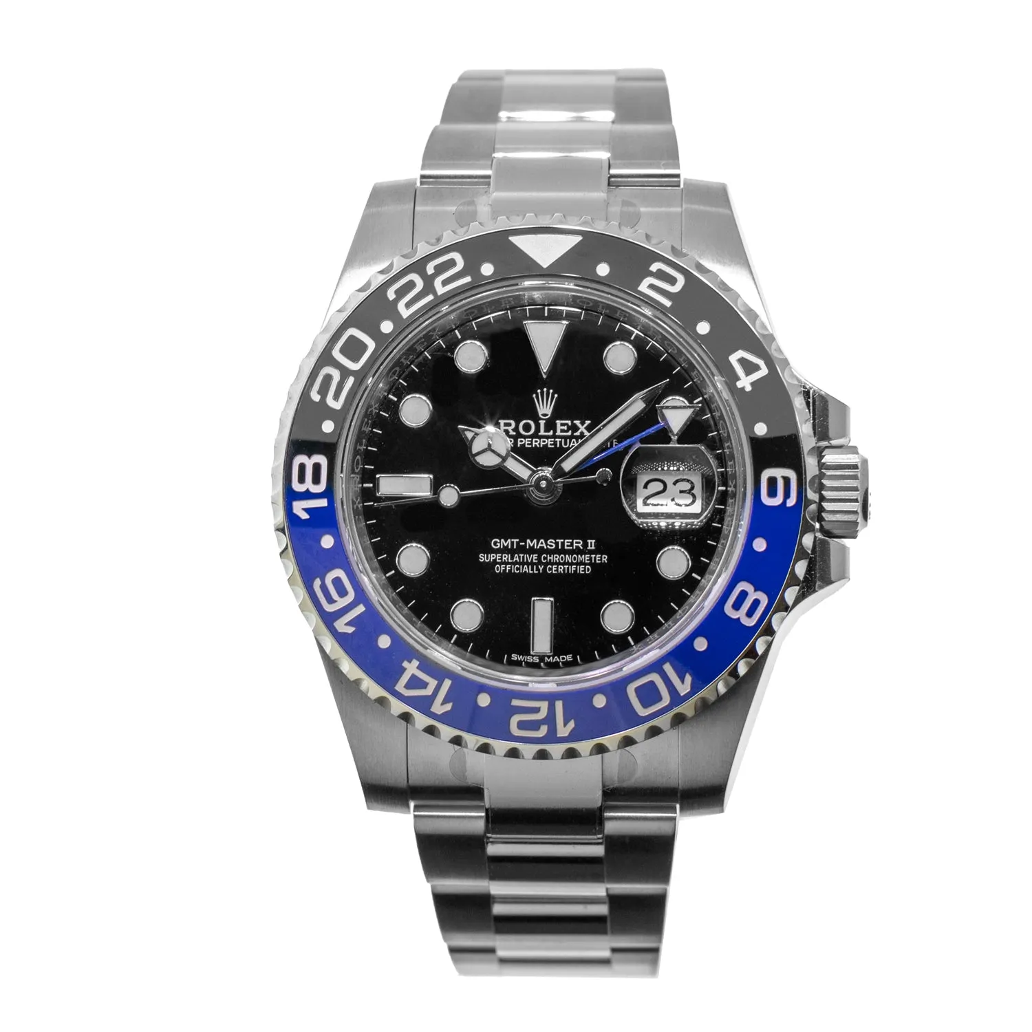 Rolex GMT-Master II "Batman" New Old Stock 40mm Stainless Steel Black & Blue Bezel 116710 Green Rolex Card 2018