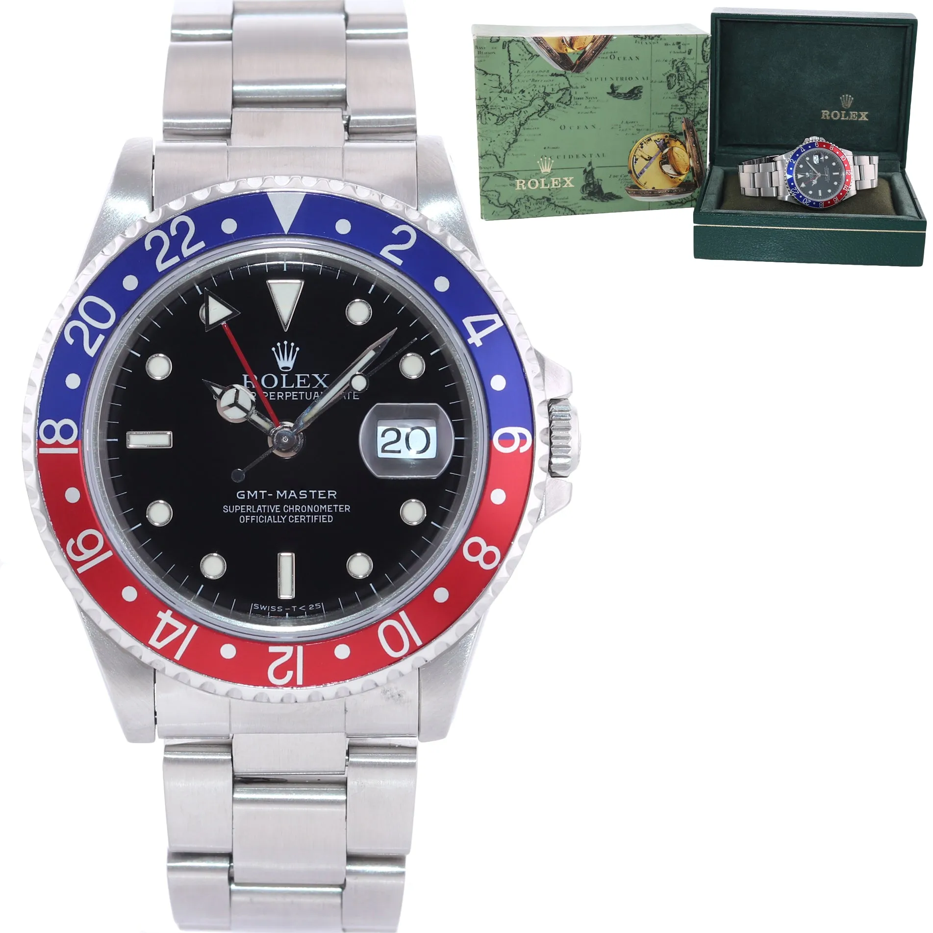 Rolex GMT-Master Tritium Pepsi Blue Red Steel 16700 Date Watch Oyster Box