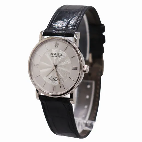 Rolex Ladies Cellini White Gold 32mm Silver Roman & Stick Dial Watch Ref #51159