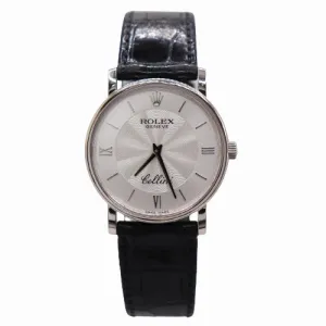 Rolex Ladies Cellini White Gold 32mm Silver Roman & Stick Dial Watch Ref #51159
