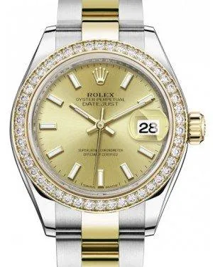 Rolex Lady Datejust 28 Yellow Gold/Steel Champagne Index Dial & Diamond Bezel Oyster Bracelet 279383RBR