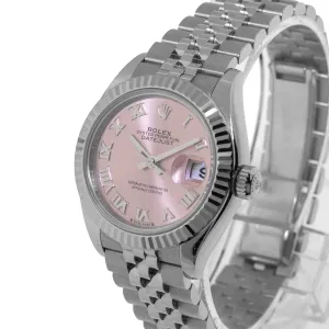 Rolex Lady-Datejust 28mm White Gold Steel Pink Roman Dial Fluted Bezel 279174