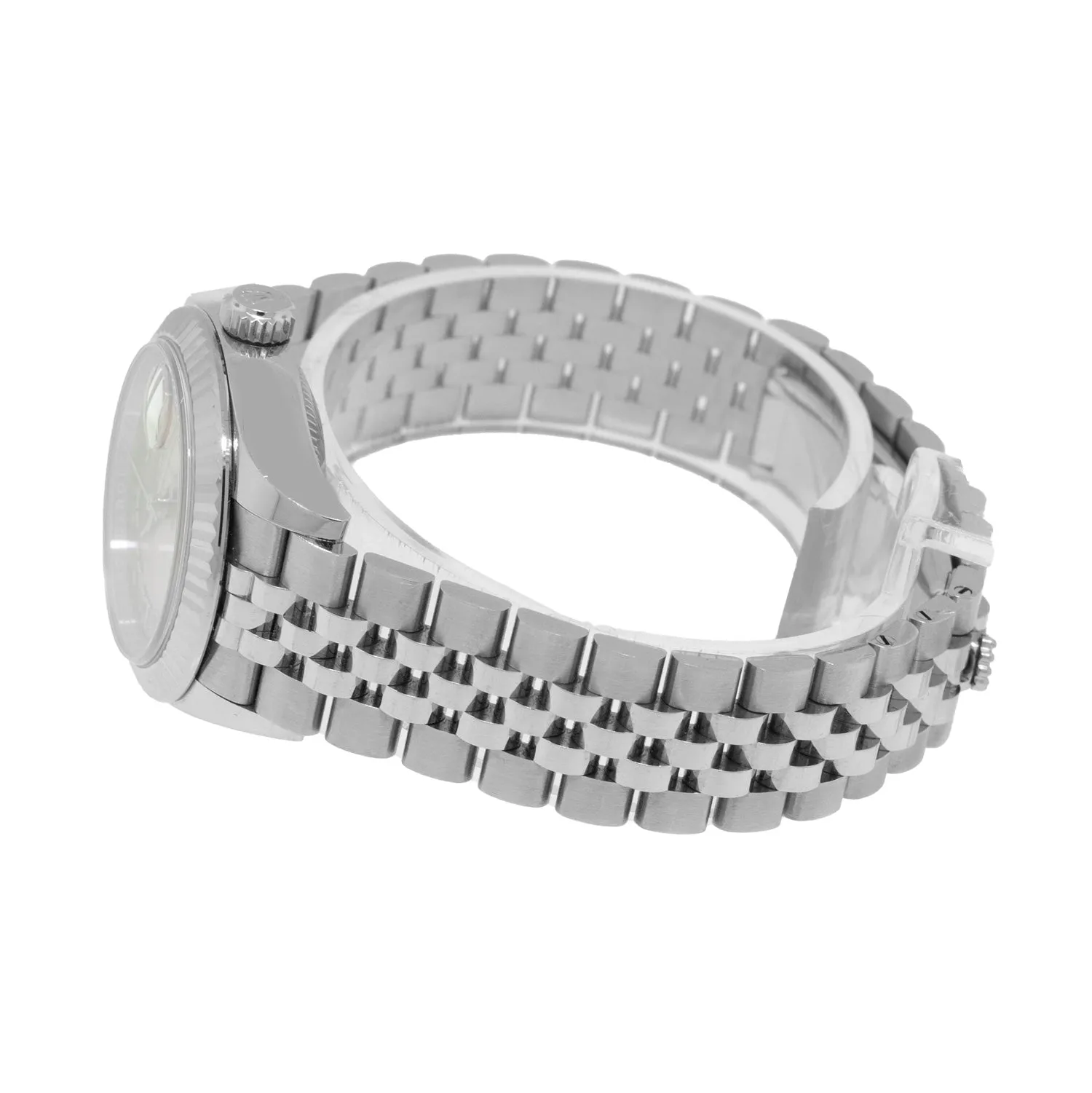 Rolex Lady-Datejust 28mm White Gold Steel Pink Roman Dial Fluted Bezel 279174
