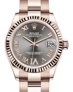 Rolex Lady-Datejust 31 Rose Gold Rhodium Roman Diamond VI Dial & Fluted Bezel Oyster Bracelet 278275