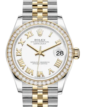 Rolex Lady-Datejust 31 Yellow Gold/Steel White Roman Dial & Diamond Bezel Jubilee Bracelet 278383RBR