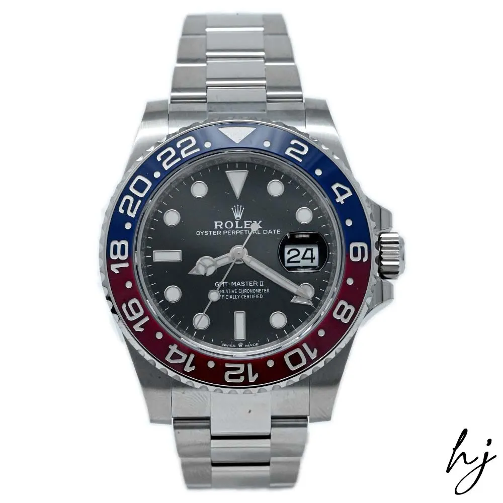 Rolex Men's GMT-Master II Pepsi Stainless Steel 40mm Black Dot Dial Watch Reference #: 126710BLRO